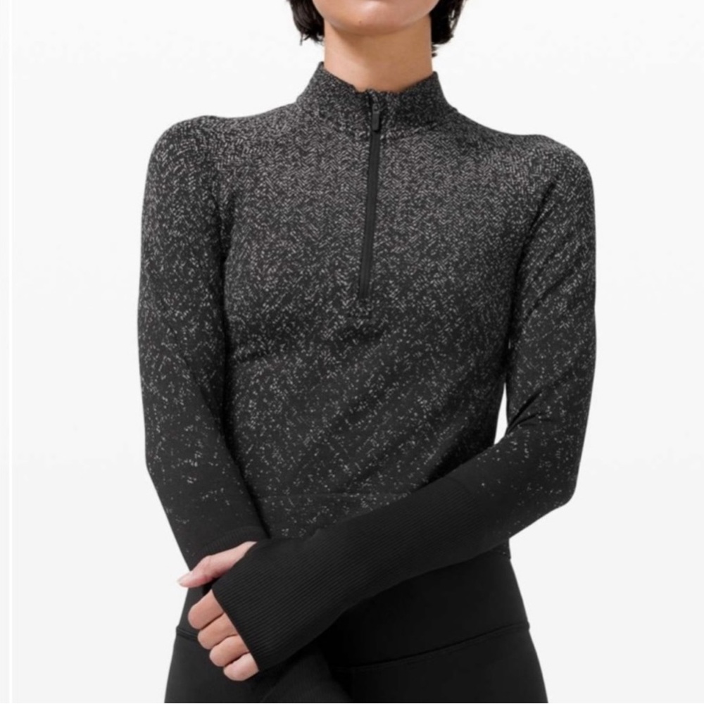 Lululemon Rest Less 1/2 zip crop Herringbone Fade Black / White sz 8 NWT